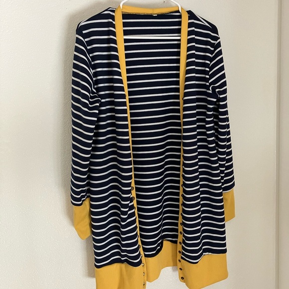 Sweaters - Striped long cardigan navy and mustard size large